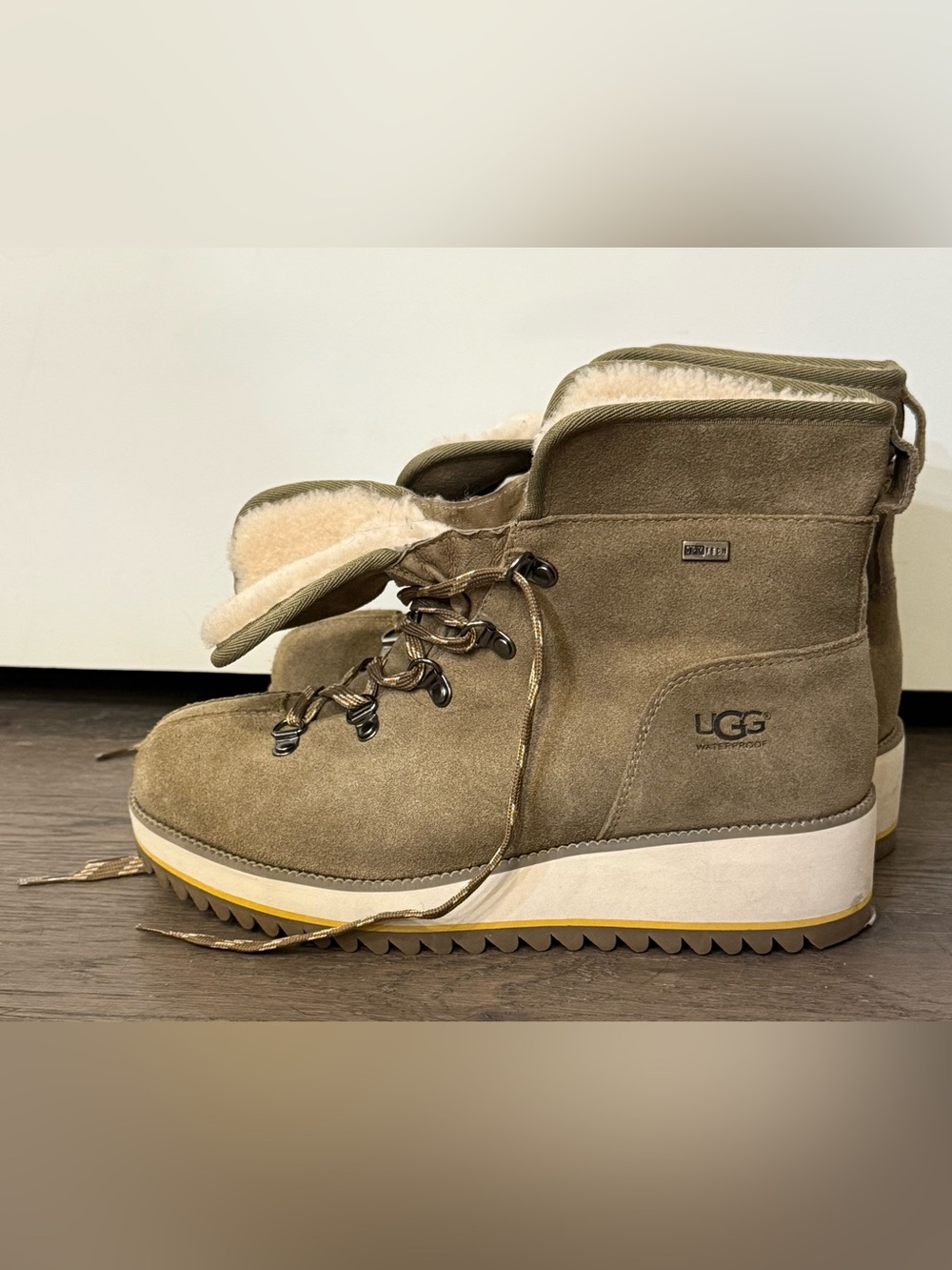 UGG Birch Lace up Waterproof Suede Wedge Boots. Like new